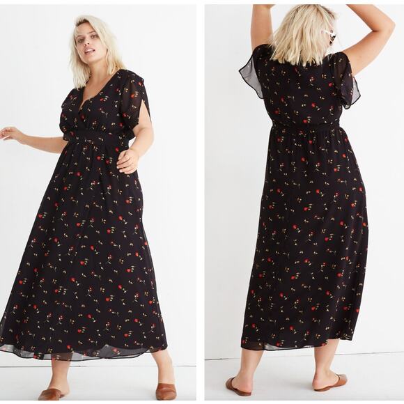 MADEWELL Tulip-Sleeve Maxi Dress Sweet Blossom August Juniper Berry Sz 20 {RR30} - Picture 1 of 8